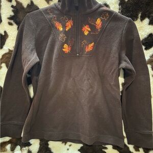 Brown Pullover with Leaf Embroidery